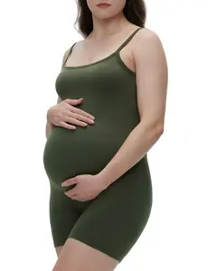 POSHDIVAH Women's Maternity Spaghetti Strap Bodysuit Shorts Pregnancy Bodycon Jumpsuit Sleeveless Tank Top Romper Shapewear summer clothes