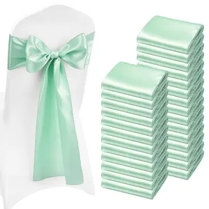 VEVOR Satin Chair Sashes Bows, 100PCS Chair Ribbon Ties Back Sash, 7x 108 inch, Light Green Wedding Reception Decoration, for Wedding Ceremony Baby Shower Party Events Banquet Chair Cover Decoration