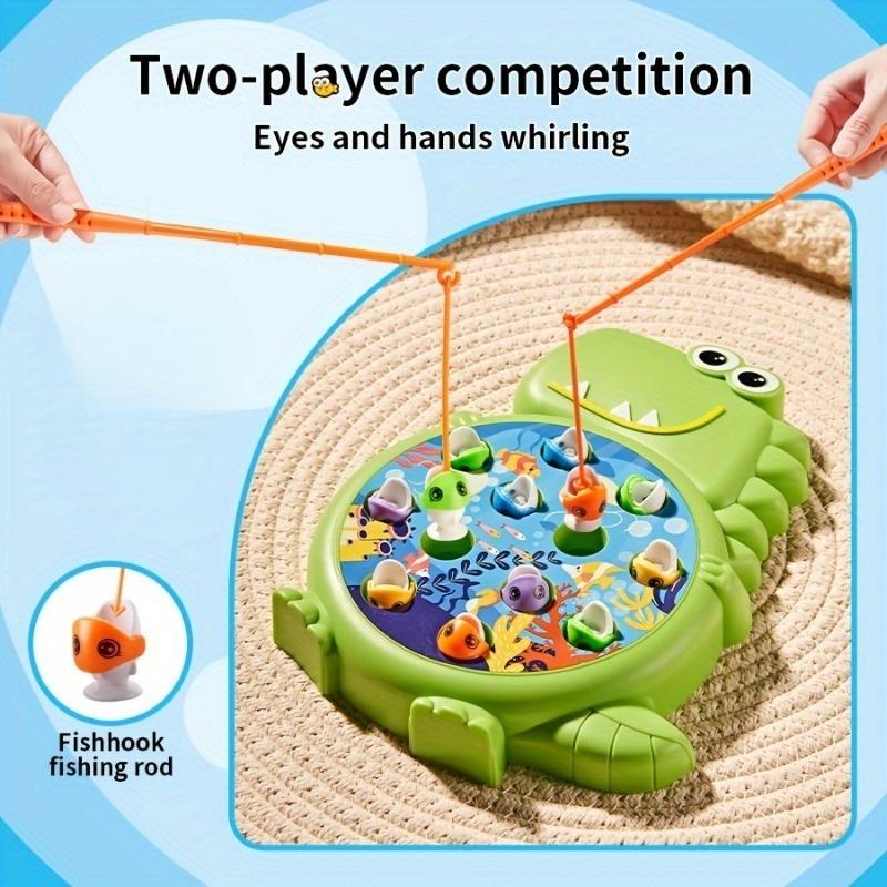 Fun Dinosaur Fishing Toy Parent Child Interaction - Includes Fishing Rod, Suction Hook, and Small Fish - Green/Blue，Birthday Gift