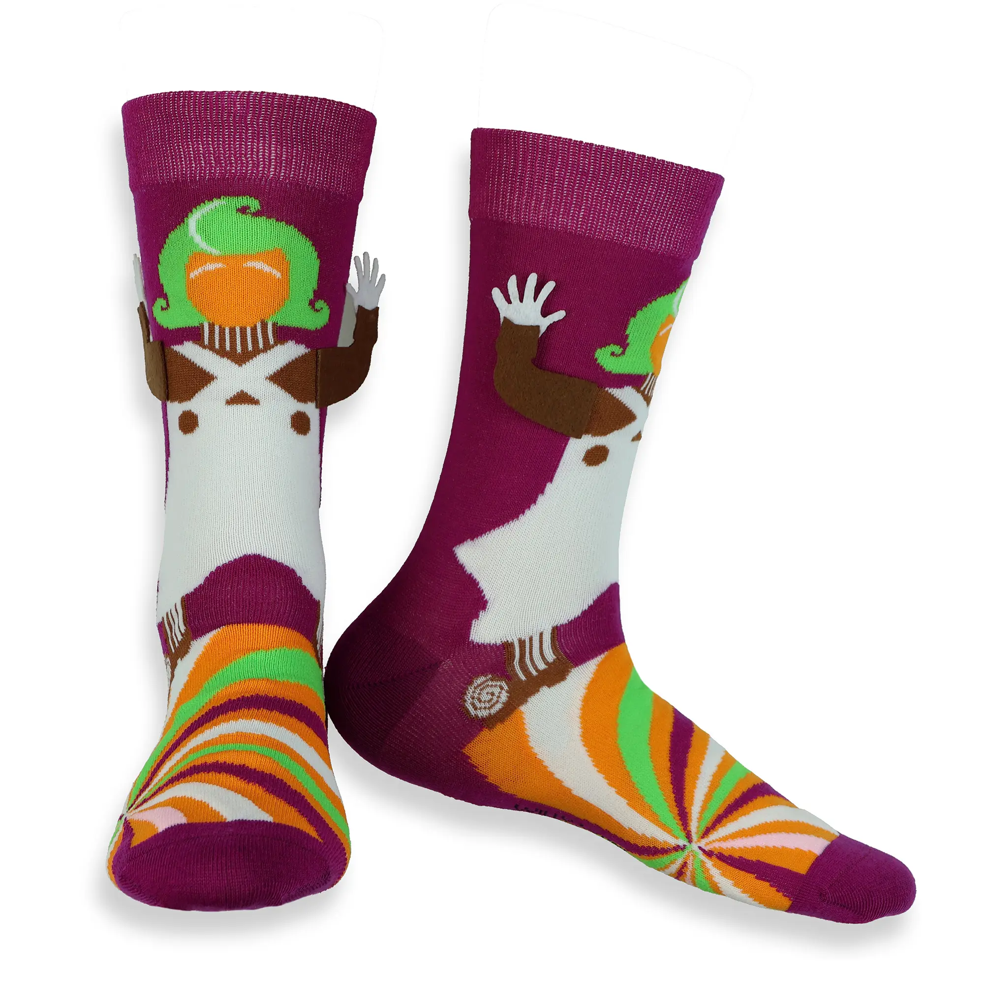 Willy Wonka Socks Men's Oompa Loompa Felt Hands Adult Mid Calf Crew Socks 1 Pair Fits Shoe Size 8-12, Love, Stretch, Spandex
