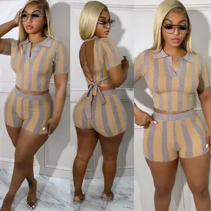 Summer Autumn Clothes Women Two Piece Set Fashion Popular Digital Pit Strip Print Sexy Halter Short Sleeve Comfortable Casual Female Outfits Womenswear Check Suits Gamis Fitted Shortsleeve