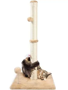 ANWA 32" Tall Cat Scratching Posts for Indoor Cats, 3-in-1 Vertical Cat Scratching Post with Plush Toys, Premium Sisal Post for Cats at All Ages with Reinforced Stable Base, Beige