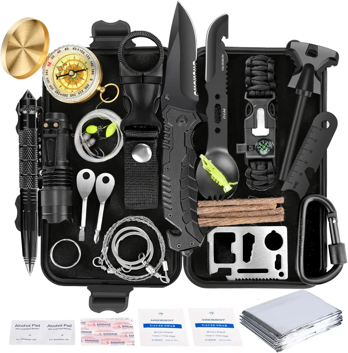 Survival Kit 35 in 1, First Aid Kit, Survival Gear, Survival Tool Gifts for Men Boyfriend Him Husband Christmas Camping, Hiking, Hunting, Fishing, Comprehensive Kit