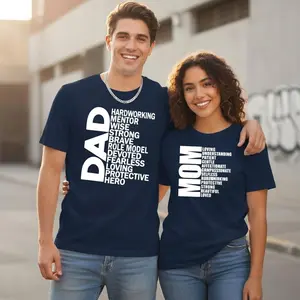MOM & MAN Letters Printed Couple Shirt – Family Matching Tee, Father’s Day & Mother’s Day Gift, Fun Holiday Shirt, Moderate Thickness