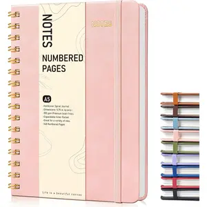 Lined Spiral Journal Notebook for Women, A5 Hardcover Notebooks for Work, 150 Numbered Pages Pink Notebook, 100GSM College Ruled Journals for Writing, Note Taking, 5.75" x 8.38"
