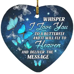 CubeBik Whisper I Love You to a Butterfly It Will Fly to Heaven Decorative Christmas Ornament - Holiday Flat Heart Ornament
