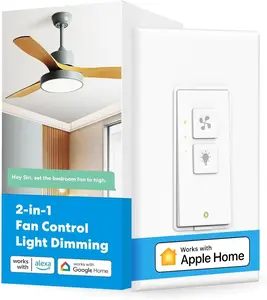 Smart Ceiling Fan Control & Dimmer Light Switch, Works w/Apple HomeKit, Alexa, Google & SmartThings, 4-Speed Fan Control, 2.4G Wi-Fi Fan and Light Switch Combo, Neutral Wire Needed, Single Pole