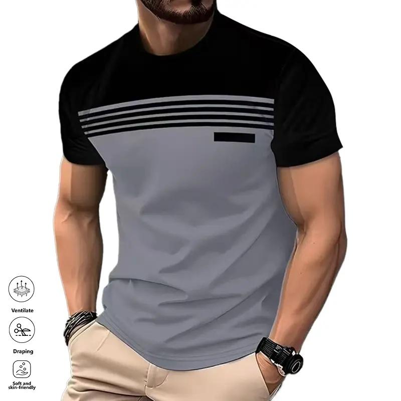 Men’s Short Sleeve T-Shirts, 4 Pack, Striped Panel Design; Casual Everyday Wear, Comfortable Breathable Fabric, Suitable for Summer.#SummerVibes