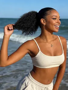 14 Inch Kinky Curly Drawstring Ponytail, Lightweight Fluffy Synthetic Hair Extensions for Black Women, Natural Easy Wear Ponytail for Summer Daily