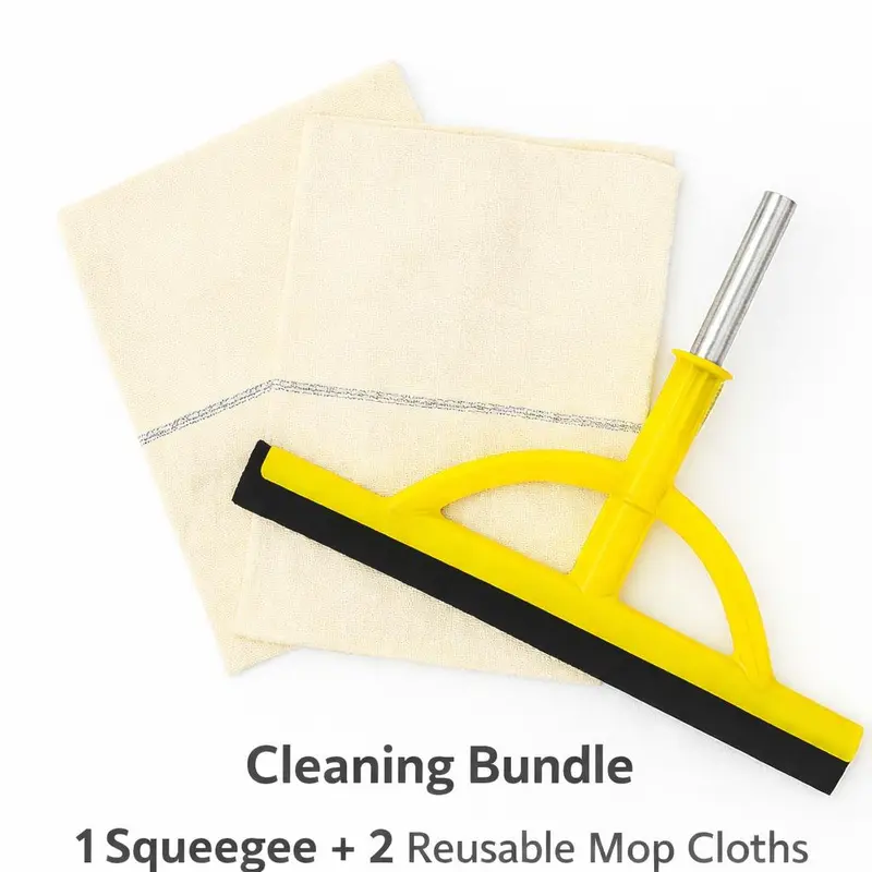 Cleaning Combo: 2-in-1 Squeegee Mop with 2 Super Absorbent 100% Cotton Floor Cloths - Durable & Super Absorbent Lightweight Flat Mop Microfiber Mop Head