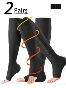 Open Toe Zipper Breathable Compression Socks, Knee High Sports Socks for Women & Men, Sports Socks for Cycling, Running, Hiking, Travel