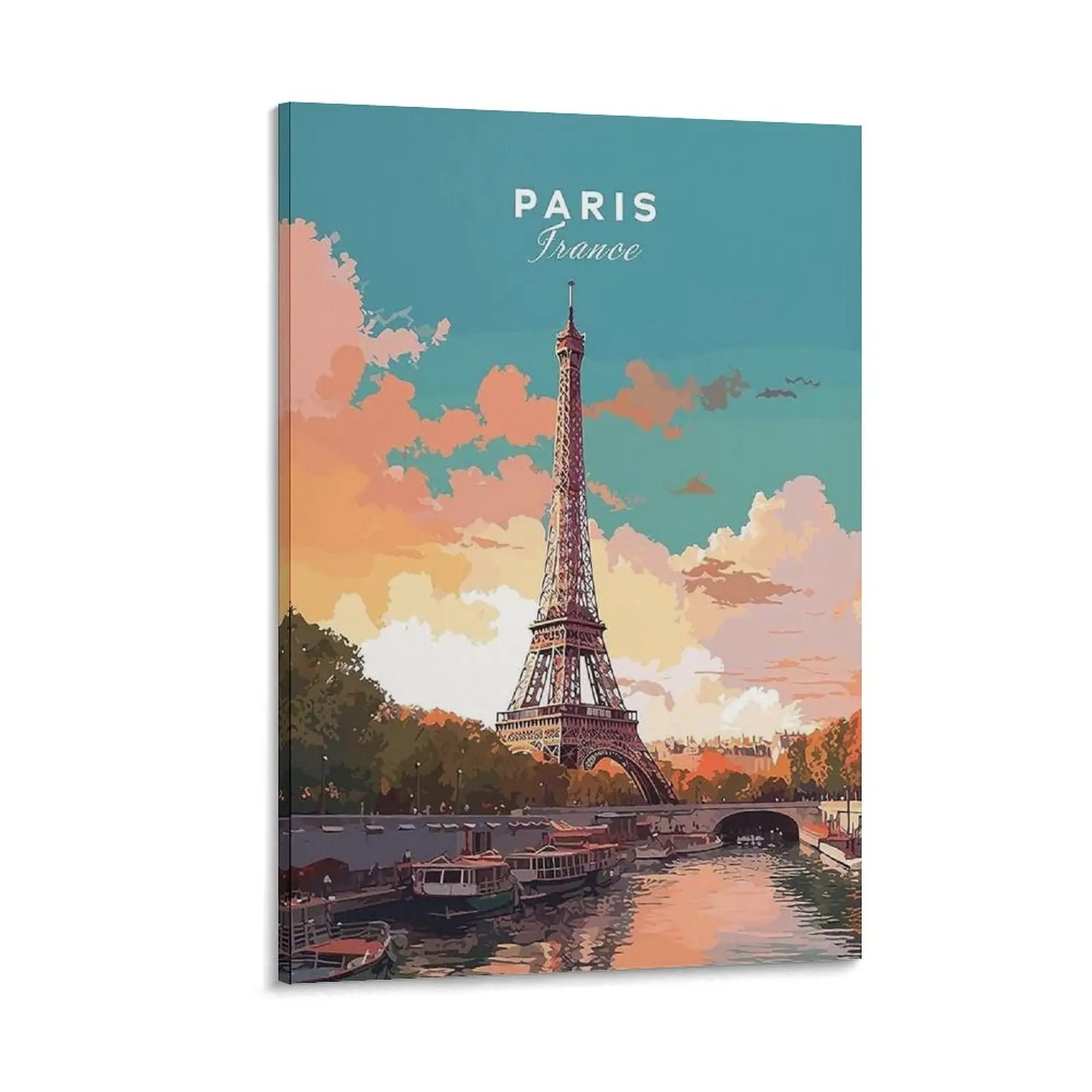 Artistic Vintage Paris Cityscape Canvas Painting Print, Retro France City Scene Wall Art Decoration for Bedroom, Office & Gift (Home Decor Posters & Prints Supplies), Paris Scene
