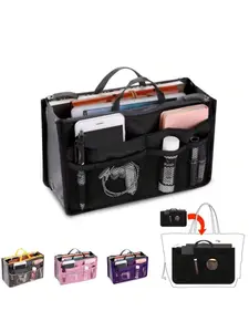 Large Capacity Handbag Storage Bag, 1 Count 13 Pockets Mesh Zipper Handbag Organizer, Portable Travel Bag for Women Travel Handheld Double Zippered Makeup Bag Foldable Insert Middle Organizing Bags Multifunctional Toiletries Bag, Travel Essentials Bag