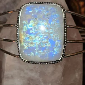 Goddess Bangles • Healing Protection • Rainbow Moonstone Crystal Bracelet • Meditation stone • Moonstone Bangle - 925 Silver Stamped Women's Gemstone Jewelry