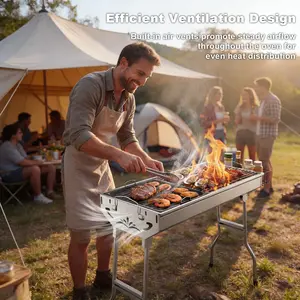 Senmeo Portable Folding BBQ Grill, Stainless Steel Charcoal Smoker, Large Capacity for 5–10 People, Perfect for Camping, Picnic & Backyard Cooking