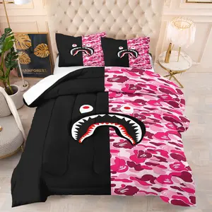 Soft Bape Pattern Bedding Set, Includes 1 Blanket and 1 or 2 Pillowcases Without Pillows, Perfect Gift Idea