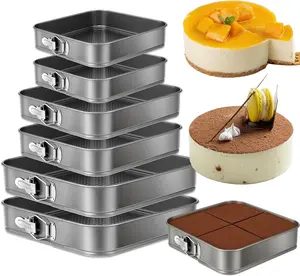 6 Pcs Springform Cake Pan Set, 3 Sizes (9.5, 10.2, 11 Inch) Square Leakproof Nonstick Cheesecake Pans with Removable Bottom, Carbon Steel Bakeware for Cheesecake, Wedding Cake, Pizza and Quiches