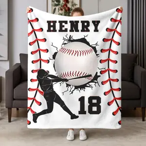 Classic 18 Code Henry Baseball Theme Plush Blanket, Soft Warm Fleece Material for Sofa Bed Office Camping, Perfect Gift for Baseball Fans, Soft Fluffy Blanket