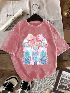 Women's Christmas Nutcracker Print Round Neck Short Sleeve Top, Casual Fitted Summer T-Shirt, Vintage Style Daily Wear
