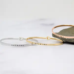 BREATHE  | Inspired Message Engraved Simple Bangle Bracelet | Anniversary, Birthday, Christening, Christmas, Confirmation/Communion, Engagement, Father's Day, Graduation, Mother's Day, Valentine's Day, Wedding