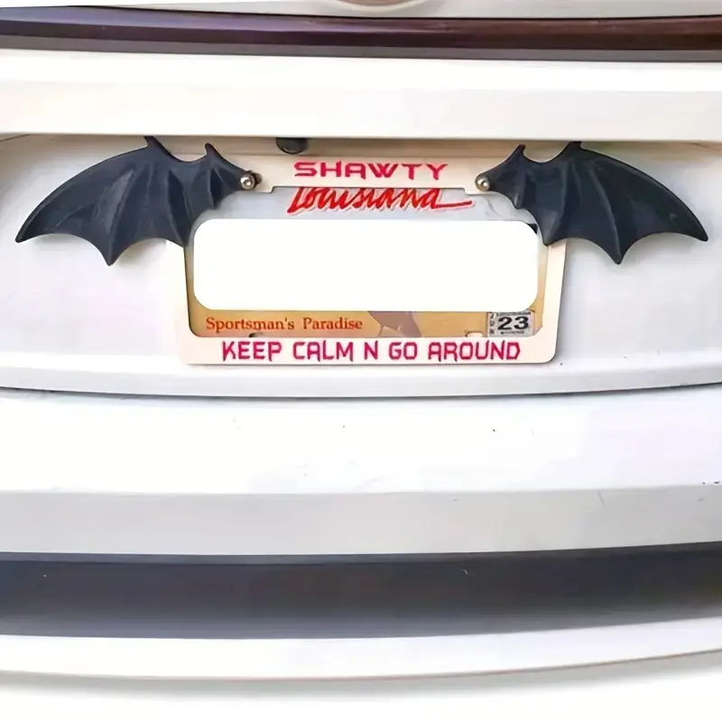 Bat Wing License Plate Decorations - Halloween Polyethylene Car Decor Pair Set for Cars & Trucks, Unique Automotive Exterior Ornaments