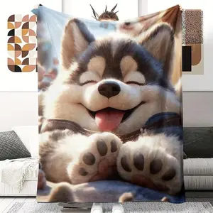 Charming Dog Flannel Blanket  4 Sizes Fluffy Oversized Husky Puppy Throw Blanket | Ultra Soft Plush Cuddly Dog Blanket