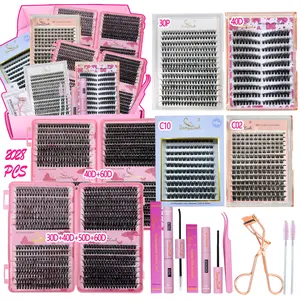Big Capacity Natural Volume Individual Cluster Lash Set 3D Wispy Full Thick Volume False Eyelashes with Bond Seal Remover Applicator lash brushes, D Curl Mixed Length & Style,DIY Lash Extension Kit for Everyday Eye Make Up and Gift for Friend Family