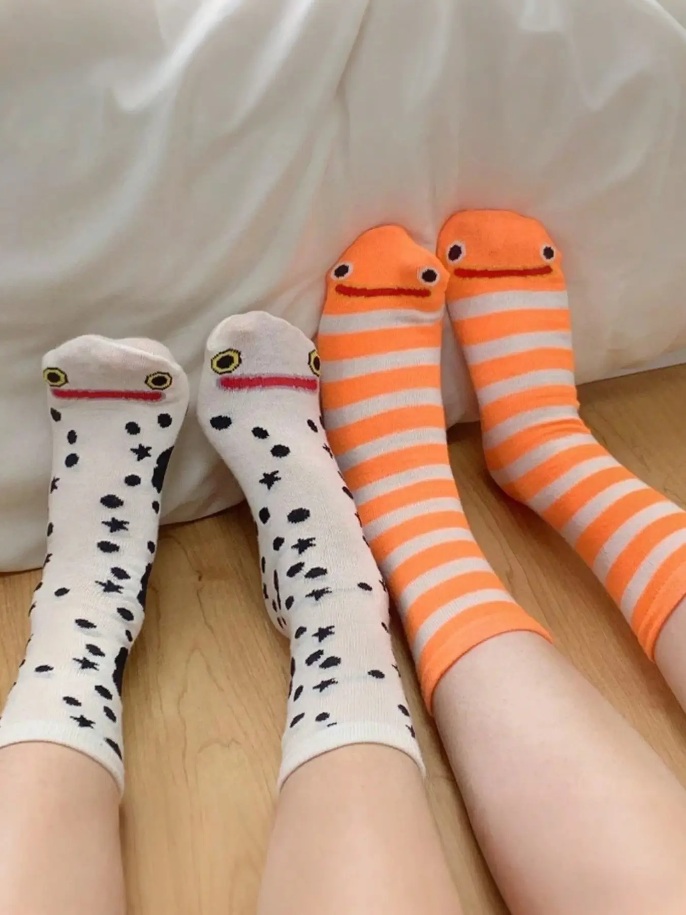 Women's Cartoon Stripe Snake Pattern Mid-Calf Socks, Comfortable Breathable Casual Daily Wear, 2 Pairs Pack, Perfect for Everyday Use