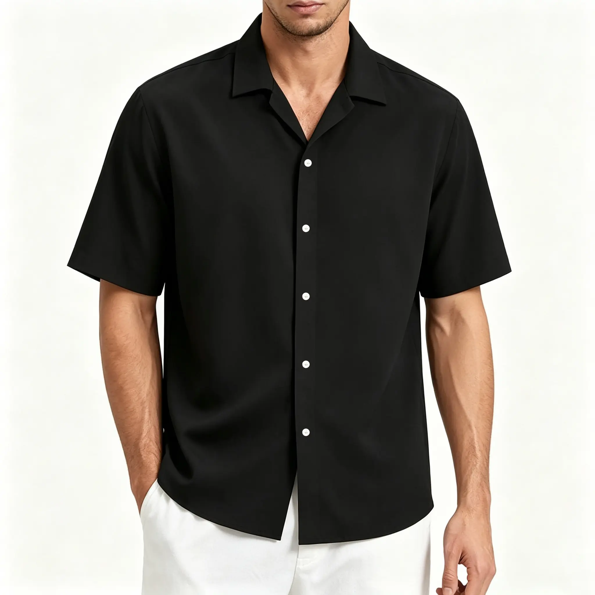 Men’s Solid Short Sleeve Button Down Shirt, Hot Sale Casual Beach Dress Shirts, Breathable Double‑Grid Fabric For Summer Vacation 2XS‑6XL