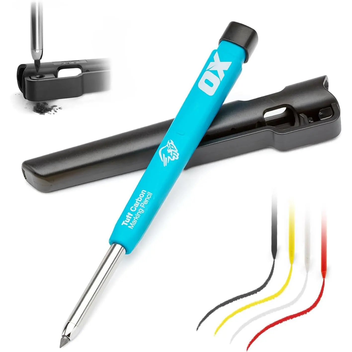 Carpenter Pencils Pro Tuff Carbon Marking Pencil Mechanical Construction Pencil With 4 Leads & Holder with Belt Clip and Sharpener for a Consistent Fine Point -  Marking
