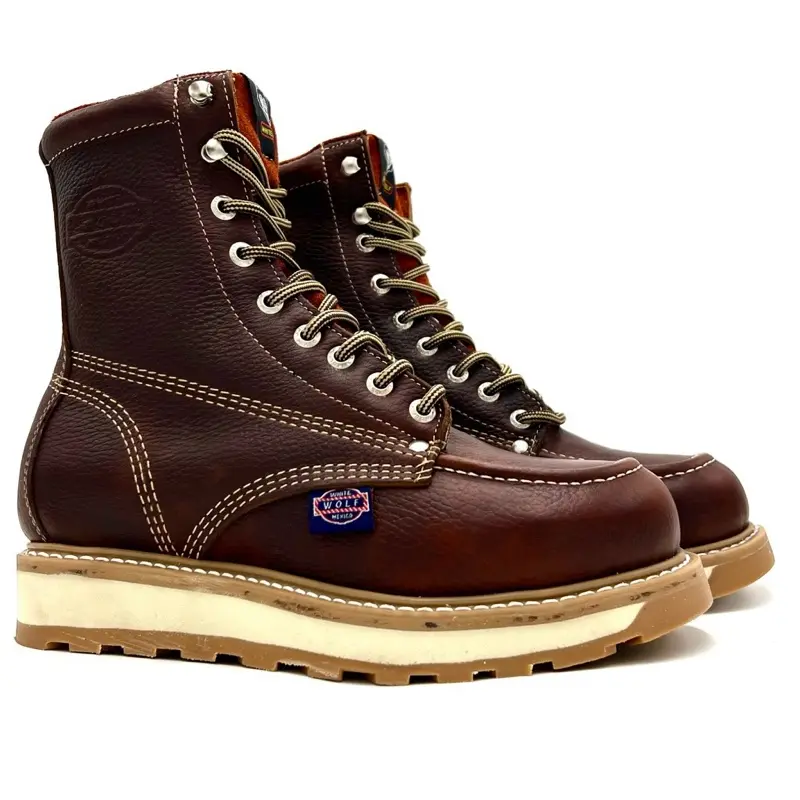 White Wolf 8 Inch Lacer Moc Toe Work Boot Dual Density Goodyear Welt Sole Oil and Slip Resistant Anti-Fatigue WW-955 Grizzly Brown Leather Footwear Comfort Shoe Walking Shoes  Closed