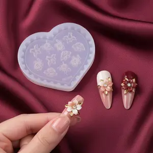 Heart-Shaped Rose Flower Nail Art Stamping Mold, Vintage Elegant Design, Easy Demold, Reusable, 3D Clear Details, DIY Nail Art Tool