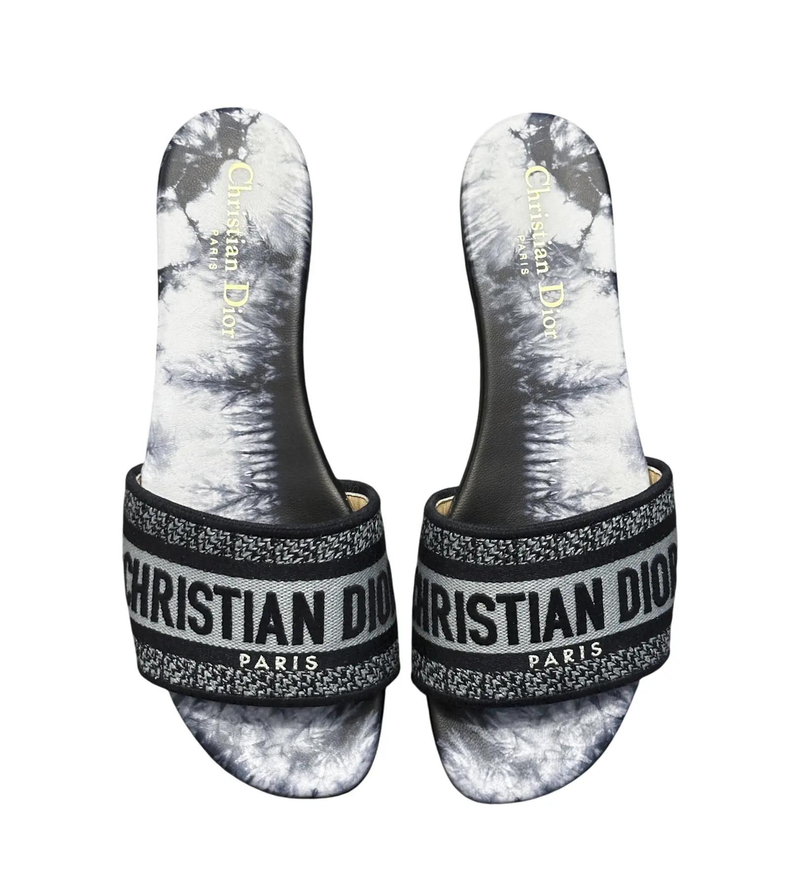 Christian Dior Dway Tie Dye Blue Embroidered Logo Mules Slides Sandals 37.5