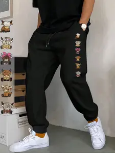 Men's Casual Fashion Sweatpants, Breathable Comfort, Highland Cow Print, Fall & Winter, Fitted Style, Graphic Pattern