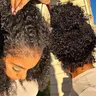 Glueless Curly Lace Front Human Hair Wig With Super Natural Hairline 360 Full 13x6 Lace Drawstring Wig Regular or 4C Curly Edges Hairline Option 220% Density Pre Bleached Knots, Short Curly updo Wig, Natural Quick and Easy Hairstyles