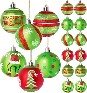 12 Pcs 2.4 Inch Christmas Ball Ornaments for Tree,Red and Green Glittering Hanging Bulbs Pendants for Christmas Tree Decorations