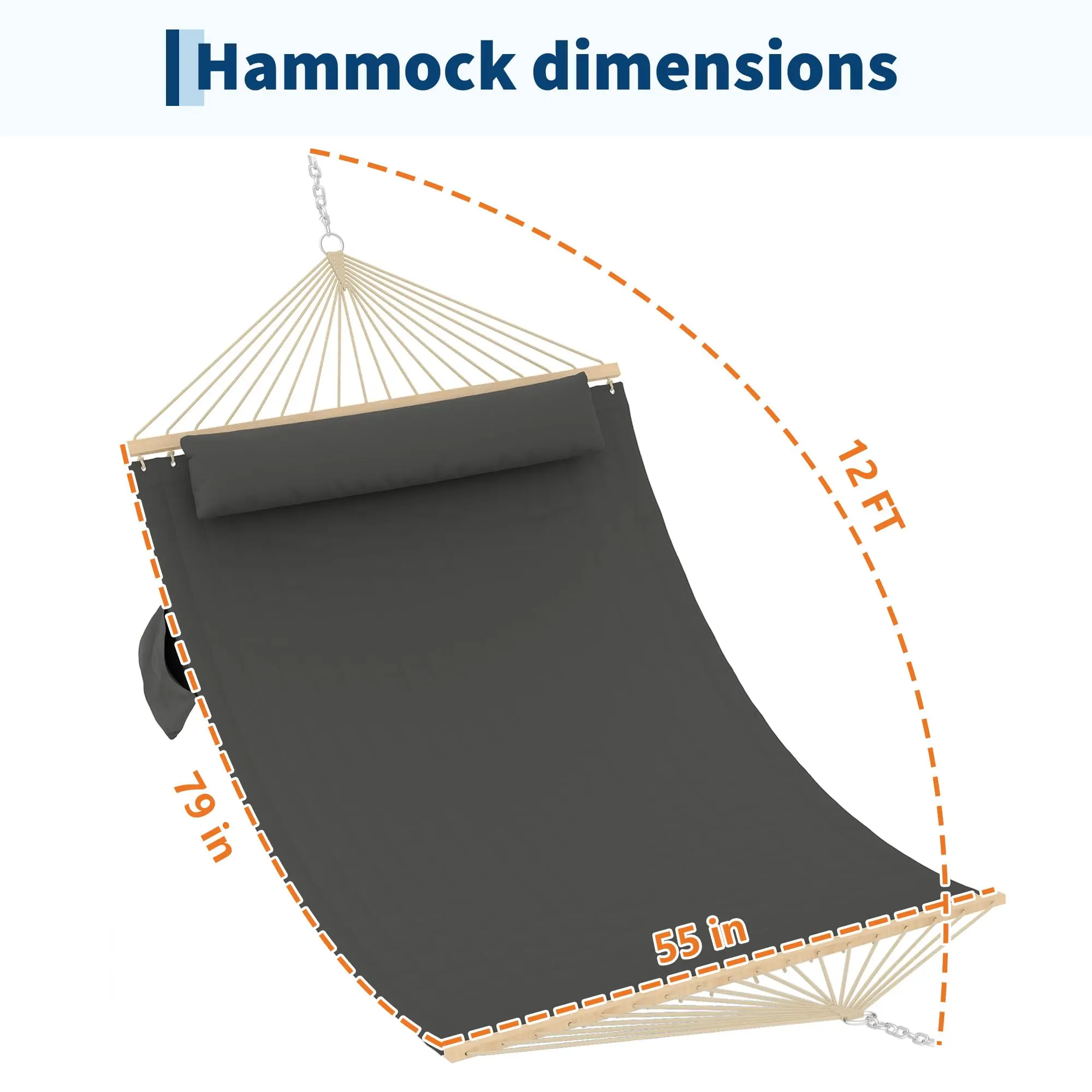 Garvee Unisex Double Quilted Hammock - Hardwood Bars, Included Pillows, Quilting Design, Supports 450 lbs, Ideal for Outdoor Relaxing