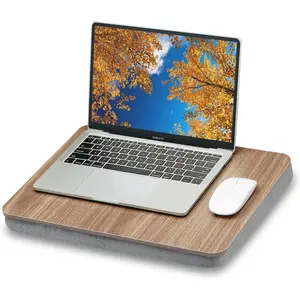 Lap Desk with Pillow Cushion, Portable Bed Desk, Fits up to 15.6 inch Laptop, Lap Stand for Bed & Couch & Carpet, Book/Tablet/Drawing Board Stand - Dark Brown Wood