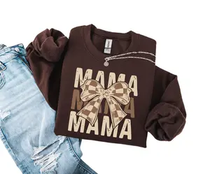 Coquette Mama Sweatshirt, Checkered Mama Sweatshirt, Retro Mama Shirt, Mama Sweater, Mothers Day Gift, Cute Mom Sweatshirt, Trendy Mom Shirt