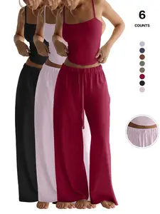 Women's Solid Cami Top & Wide Leg Pants Loungewear, Casual Comfy Pyjama Set for Women, Women's Sleepwear for Summer, Homewear, Pajamas