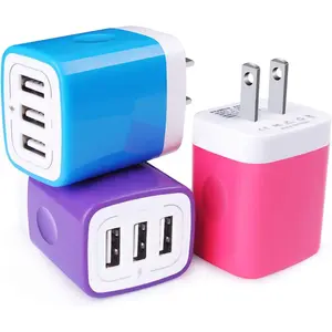 Wall Charger, USB Charger Adapter, 3.1A/3Pack Muti Port   Cube Power Charge Base Block Plug for  17 16 15 14 13 12 11 Pro Max Plus,  Note 20 S22 S21 S20, Kindle Fire USB Plug