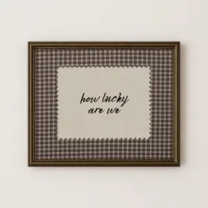 Rustic Brown Gingham How Lucky Are We Hand Written Wall Art Western Digital Download Trendy Decor