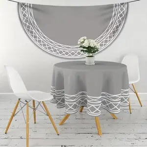 Minimalist Grey Round Tablecloth Collection | Modern White Wavy Line Border Design, Waterproof & Stain‑Resistant for Contemporary Home, Patio & Casual Dinner Parties