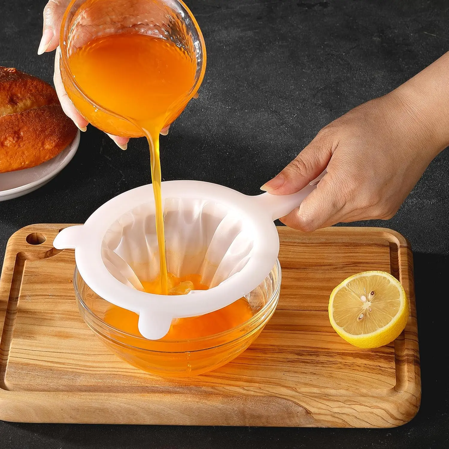2PCS Plastic Fine Mesh Strainer, Nylon Ultra Strainer for Juice,Yogurt, Coffee, Honey, Milk, Flour, Kefir, Nut Milk with Handle (120+200Mesh)