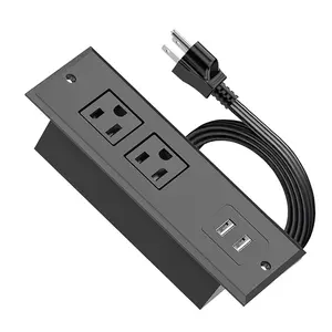 Recessed Power Strip, Desktop Power Grommet Socket with Furniture, 2 AC Outlets & 2 USB Ports for Conference Desk, Kitchen, Office, Home, Hotel, with 1.5M/4.92FT Extension Cord