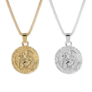 Jewelry Fashion Circular Letter Pendant Jesus Traveler's Guardian Necklace