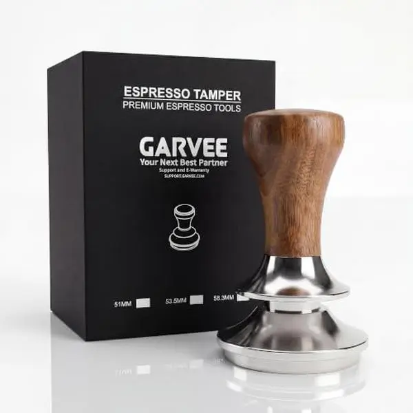 GARVEE Multi-Size Self-Leveling Espresso Tamper - 53.5mm Ripple Base, Solid Wood Handle