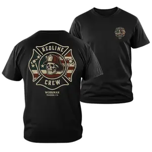 Redline Crew Graphic T-Shirt, Premium Soft Cotton Blend Shirt, Firefighter Skull & Axe Design, First Responder Duty Apparel for Men & Women