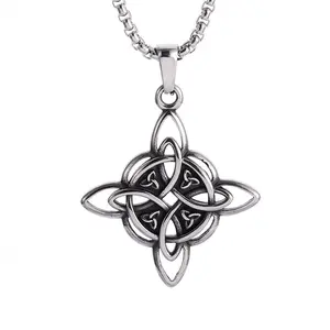 Celtics Knot Cross Wiccan Protection Amulet retro necklace 90s vintage jewelry Witch Knot Stainless Steel Necklace