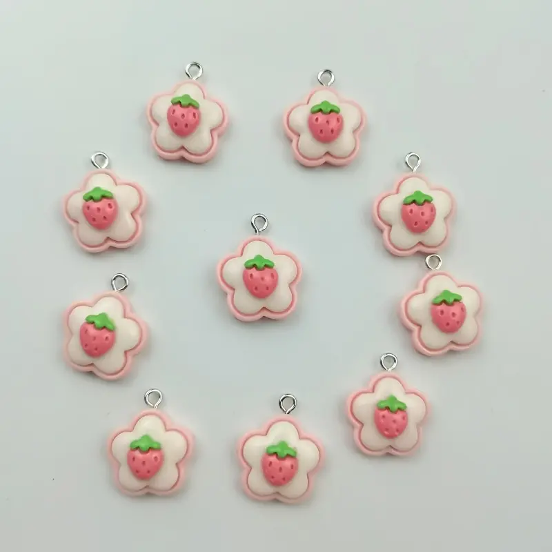Strawberry & Flower Resin Charms - DIY Jewelry Making & Craft Decorations with Metal Loop - Durable Accessory Embellishments|Decorative Pendants